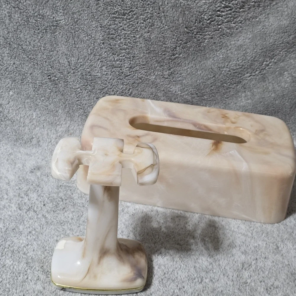 Acrylic Swirled Marbled Tissue Cover  And Toothbrush Razor Holder MCM